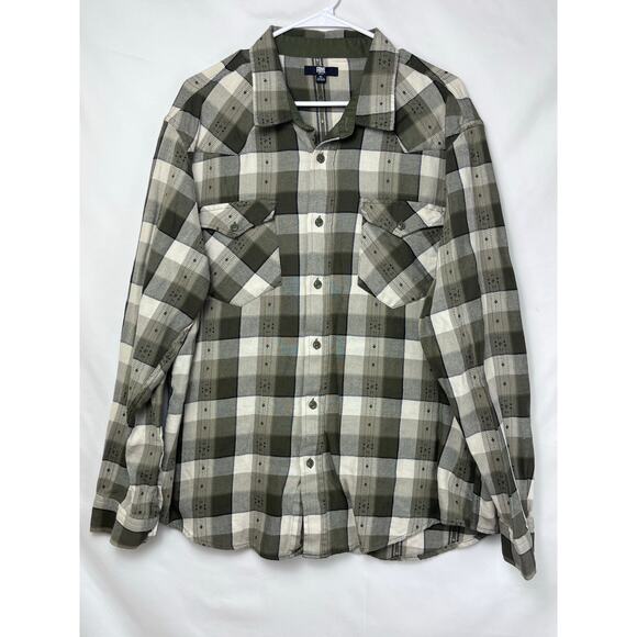 Frye Men's XL Green/White Buffalo Check Button-Up Shirt - Picture 1 of 7